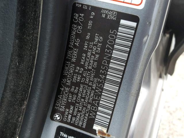 WBAEW53435PN37005 - 2005 BMW 330 XI GRAY photo 10