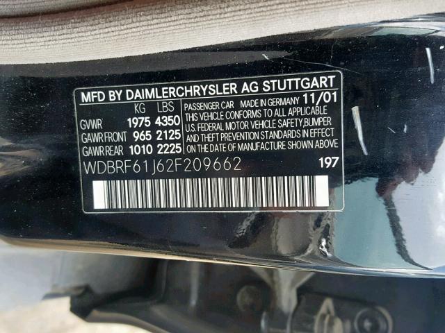 WDBRF61J62F209662 - 2002 MERCEDES-BENZ C 240 BLACK photo 10