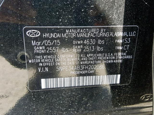 5NPE34AB3FH202086 - 2015 HYUNDAI SONATA SPO BLACK photo 10