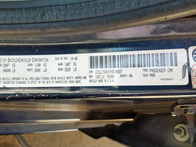 1C3LC56K07N514037 - 2007 CHRYSLER SEBRING TO BLUE photo 10