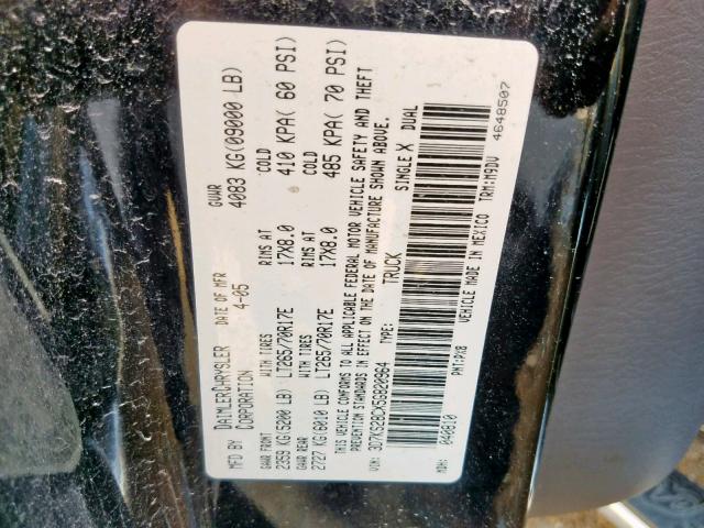 3D7KS28CX5G820964 - 2005 DODGE RAM 2500 S შავი ფოტო 10