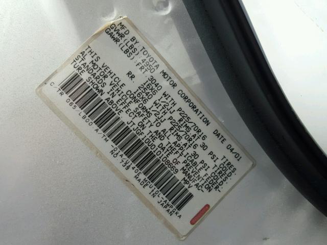 JTJGF10U010108669 - 2001 LEXUS RX WHITE photo 10