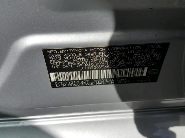 JTHBE262665002585 - 2006 LEXUS IS 350 SILVER photo 10