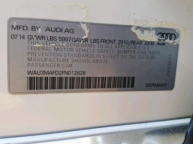 WAU3MAFD2FN012628 - 2015 AUDI A8 L TDI Q WHITE photo 10