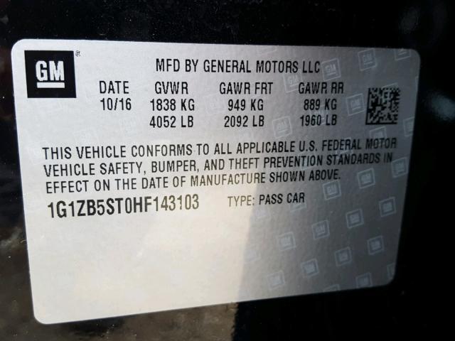 1G1ZB5ST0HF143103 - 2017 CHEVROLET MALIBU LS 黑色 照片 10