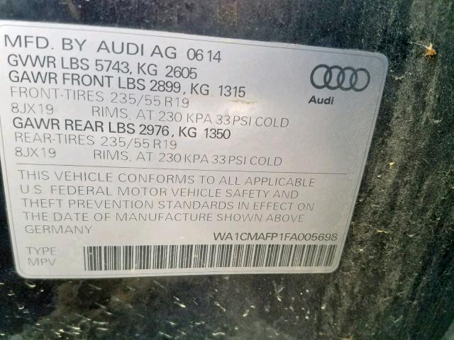 WA1CMAFP1FA005698 - 2015 AUDI Q5 TDI BLUE photo 10