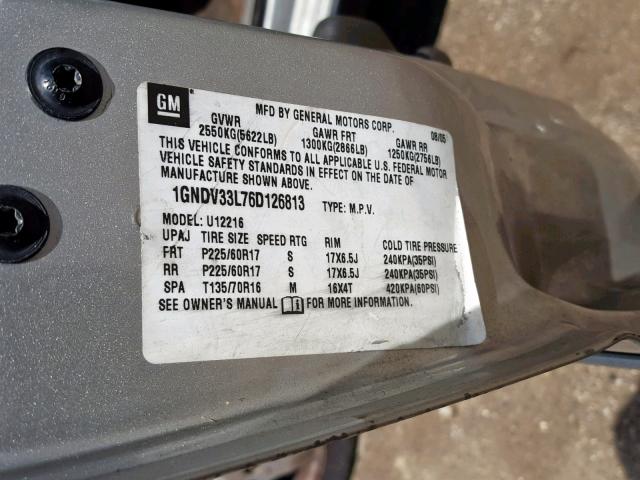 1GNDV33L76D126813 - 2006 CHEVROLET UPLANDER L 银色 照片 10