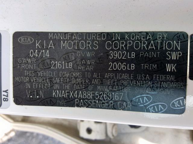 KNAFX4A88F5263167 - 2015 KIA FORTE EX WHITE photo 10