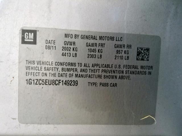 1G1ZC5EU8CF149239 - 2012 CHEVROLET MALIBU 1LT Gümüş foto 10