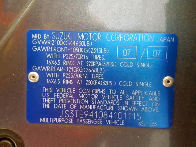 JS3TE941084101115 - 2008 SUZUKI GRAND VITA BLUE photo 10