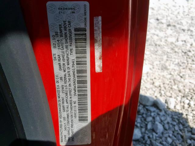 3VWRW3AG3AM017941 - 2010 VOLKSWAGEN NEW BEETLE წითელი ფოტო 10