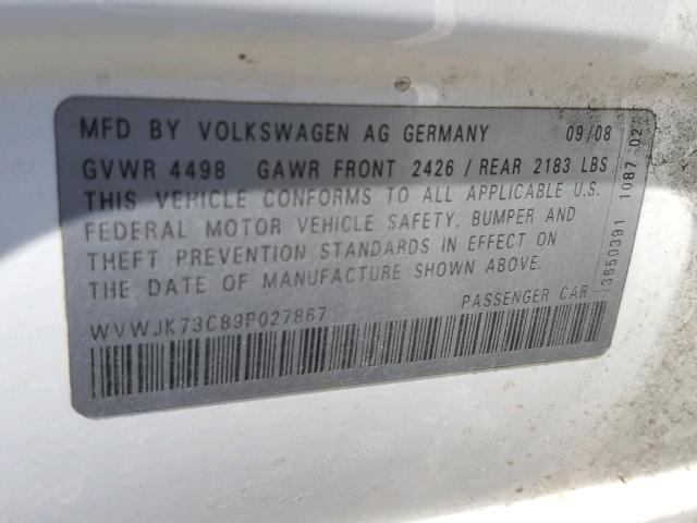 WVWJK73C89P027867 - 2009 VOLKSWAGEN PASSAT TUR WHITE photo 10