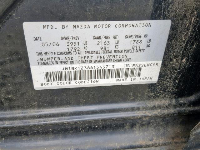 JM1BK123661543713 - 2006 MAZDA 3 S BLACK photo 10