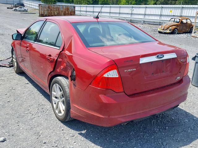 3FAHP0JG8AR144672 - 2010 FORD FUSION SEL RED photo 3