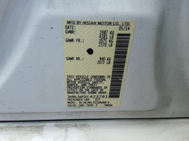 1N4BL3AP1EC423761 - 2014 NISSAN ALTIMA 3.5 WHITE photo 10