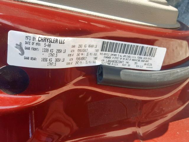 1J8HG48K58C230471 - 2008 JEEP COMMANDER MAROON photo 10