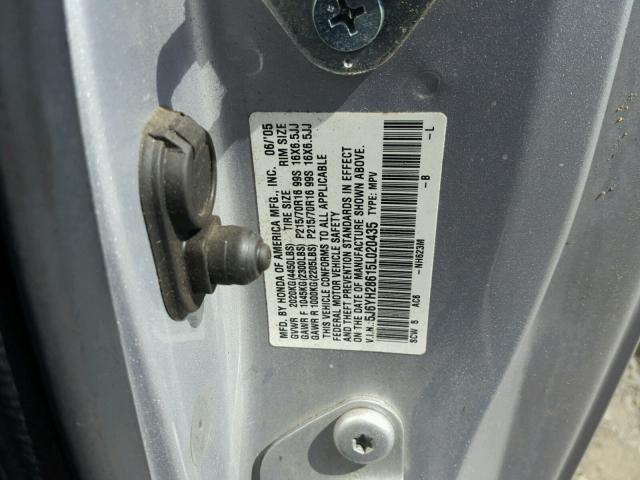 5J6YH28615L020435 - 2005 HONDA ELEMENT EX SILVER photo 10