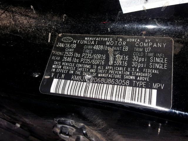 KM8JN72D68U863058 - 2008 HYUNDAI TUCSON SE BLACK photo 10