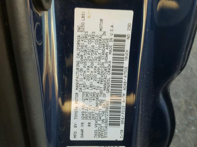 5TETU62N97Z358060 - 2007 TOYOTA TACOMA PRE BLUE photo 10