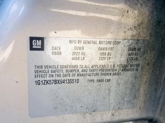 1G1ZK57BX94135510 - 2009 CHEVROLET MALIBU LTZ თაფლისფერი ფოტო 10