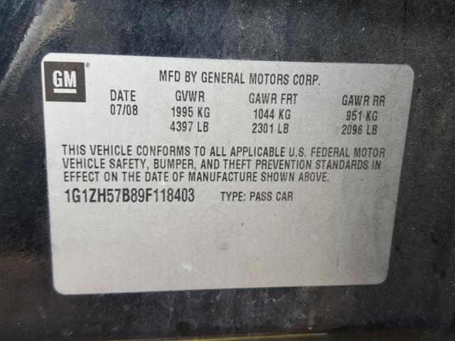 1G1ZH57B89F118403 - 2009 CHEVROLET MALIBU 1LT 灰色 照片 10