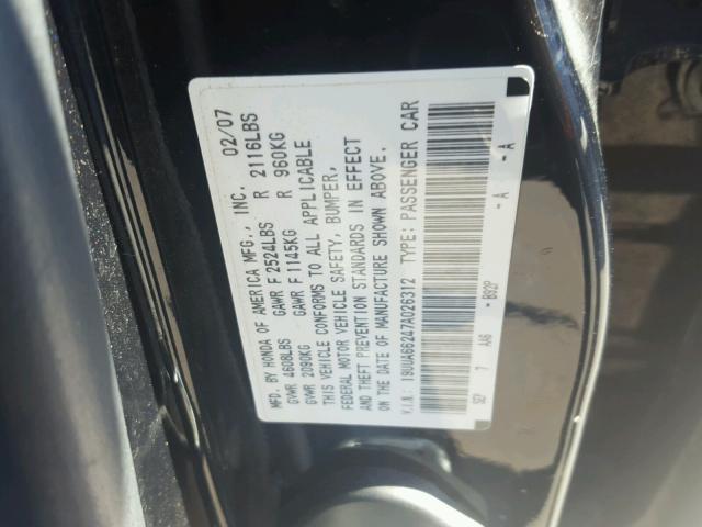 19UUA66247A026312 - 2007 ACURA TL BLACK photo 10