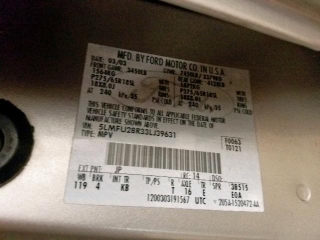 5LMFU28R33LJ39631 - 2003 LINCOLN NAVIGATOR SILVER photo 10