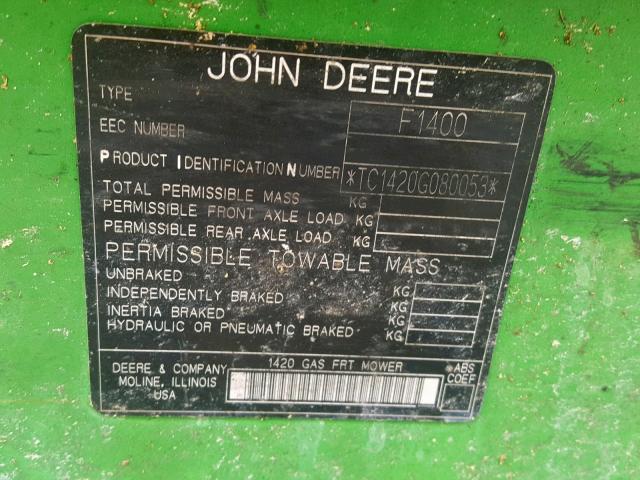 TC1420G080C53 - 2012 JOHN DEERE 1420 GREEN photo 10