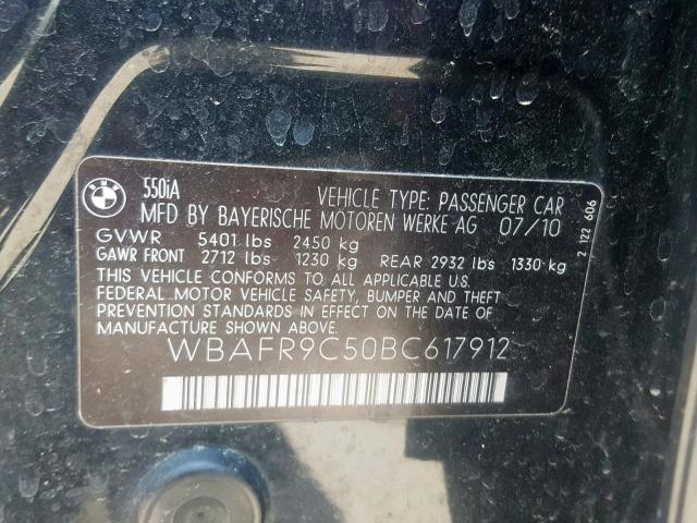 WBAFR9C50BC617912 - 2011 BMW 550 I BLACK photo 10