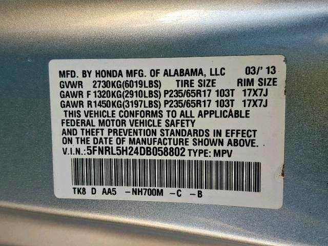 5FNRL5H24DB058802 - 2013 HONDA ODYSSEY LX SILVER photo 10