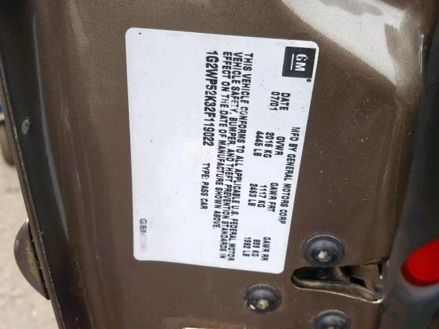 1G2WP52K32F119022 - 2002 PONTIAC GRAND PRIX GRAY photo 10