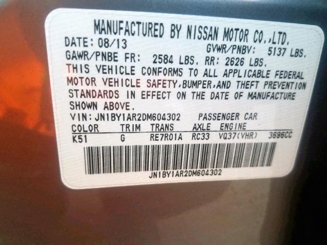 JN1BY1AR2DM604302 - 2013 INFINITI M37 X GRAY photo 10