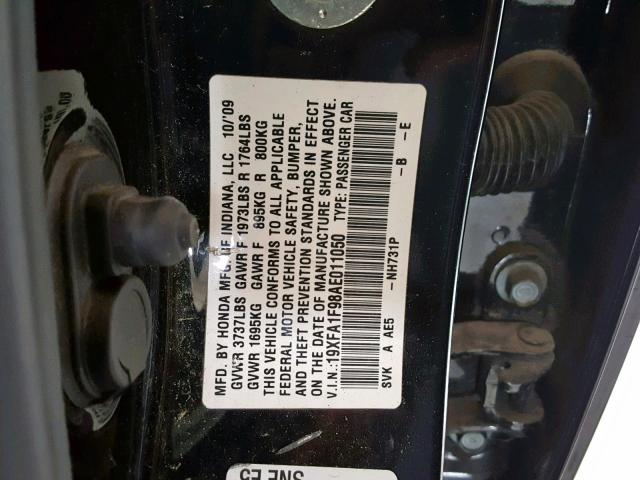 19XFA1F98AE011050 - 2010 HONDA CIVIC EXL Qara foto 10