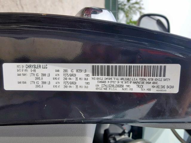 1D7HU16208J206890 - 2008 DODGE RAM 1500 S BLACK photo 10