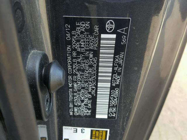 JTKJF5C73C3044045 - 2012 TOYOTA SCION TC ნაცრისფერი ფოტო 10