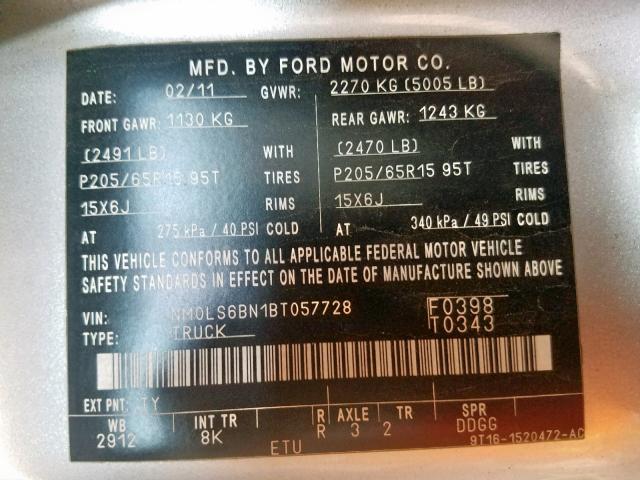 NM0LS6BN1BT057728 - 2011 FORD TRANSIT CO SILVER photo 10