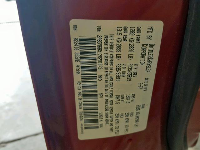 2A8GM68X17R291673 - 2007 CHRYSLER PACIFICA T RED photo 10