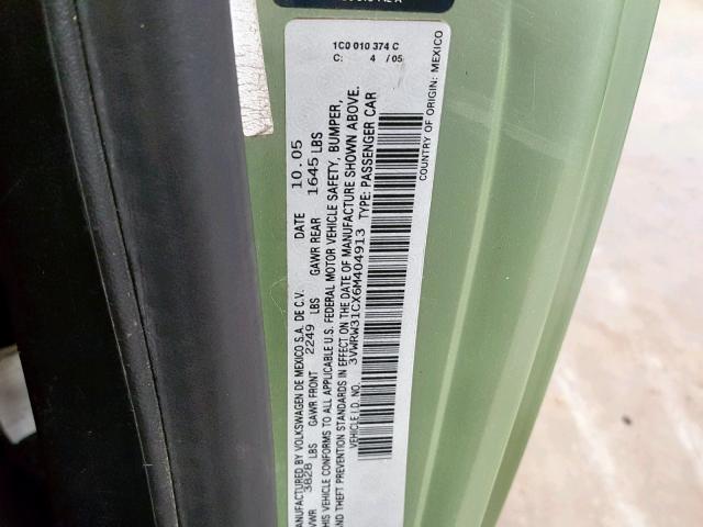 3VWRW31CX6M404913 - 2006 VOLKSWAGEN NEW BEETLE Grün Foto 10