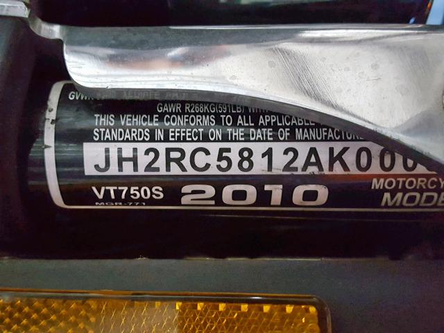 JH2RC5812AK000507 - 2010 HONDA VT750 S WHITE photo 10