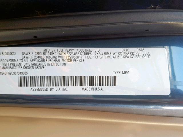 4S4BP62C967349085 - 2006 SUBARU LEGACY OUT BLUE photo 10