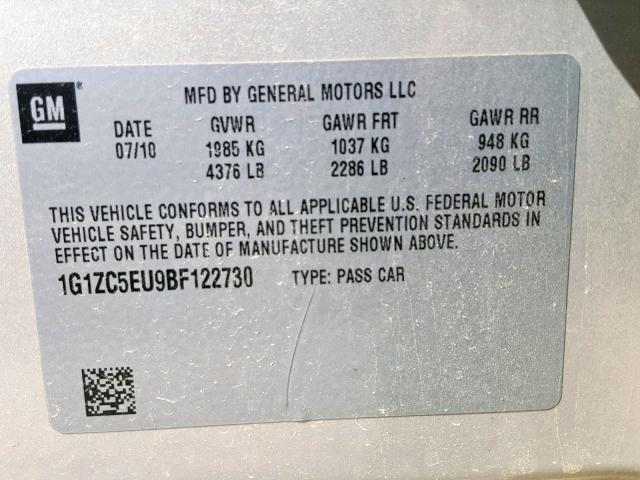 1G1ZC5EU9BF122730 - 2011 CHEVROLET MALIBU 1LT 金色 照片 10