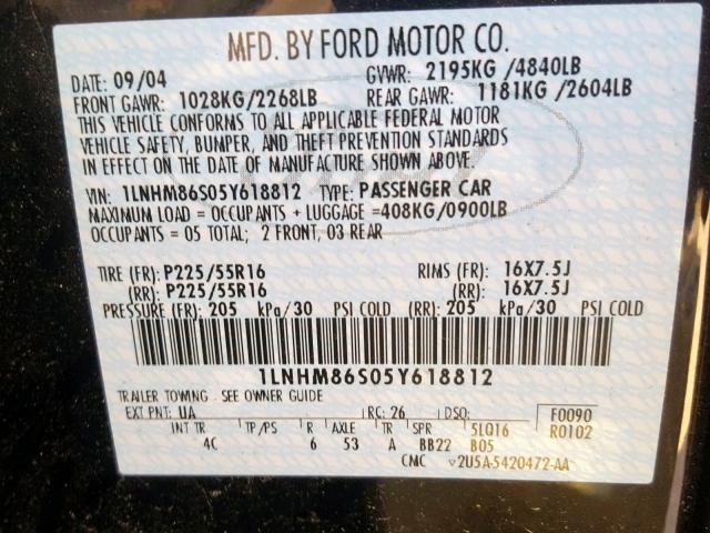 1LNHM86S05Y618812 - 2005 LINCOLN LS 黑色 照片 10