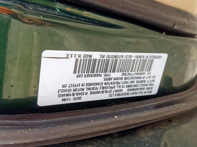 4S3BH6657Y7627952 - 2000 SUBARU LEGACY OUT GREEN photo 10