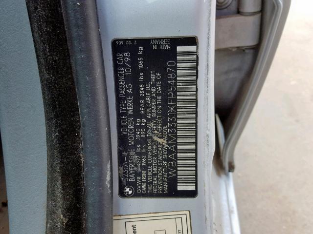 WBAAM3331XFP54870 - 1999 BMW 323 I AUTO SILVER photo 10