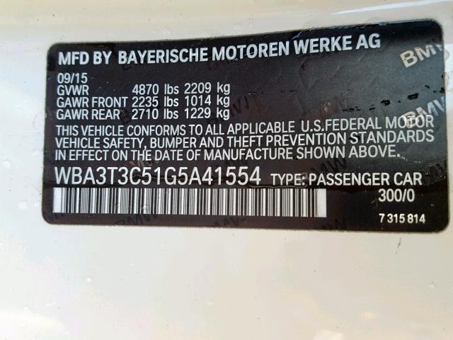 WBA3T3C51G5A41554 - 2016 BMW 435 I WHITE photo 10