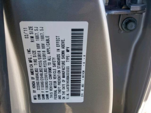 5J8TB1H58BA005555 - 2011 ACURA RDX TECHNO SILVER photo 10