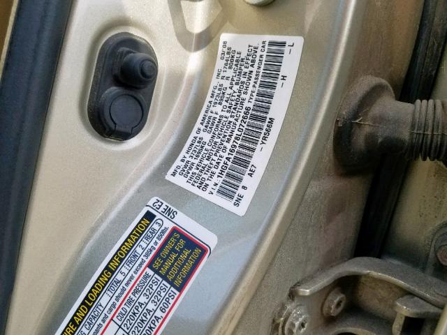 1HGFA16978L072666 - 2008 HONDA CIVIC EXL GOLD photo 10