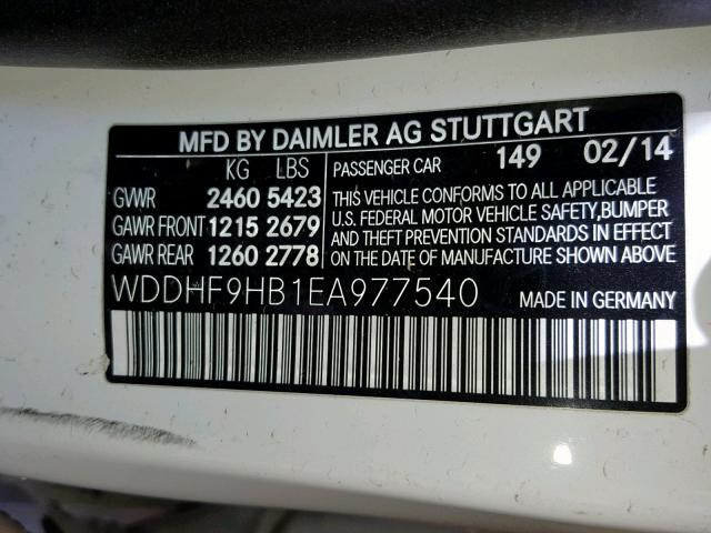 WDDHF9HB1EA977540 - 2014 MERCEDES-BENZ E 250 BLUE WHITE photo 10