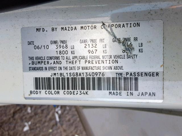 JM1BL1SG8A1340976 - 2010 MAZDA 3 I WHITE photo 10