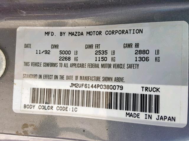 JM2UF6144P0380079 - 1993 MAZDA B2600 CAB SILVER photo 10